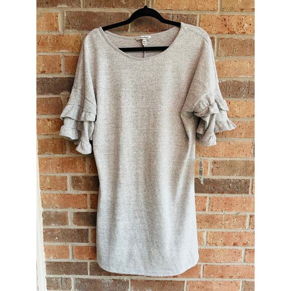 Speechless Dresses & Skirts - Speechless Women's Gray Ruffle Sleeve Round Neck Mini Sweater Dress Size XXL